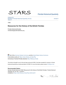 Resources for the History of the British Floridas