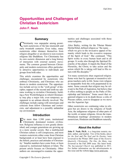 Opportunities and Challenges of Christian Esotericism John F