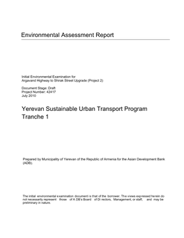 Yerevan Sustainable Urban Transport Program Tranche 1 Environmental