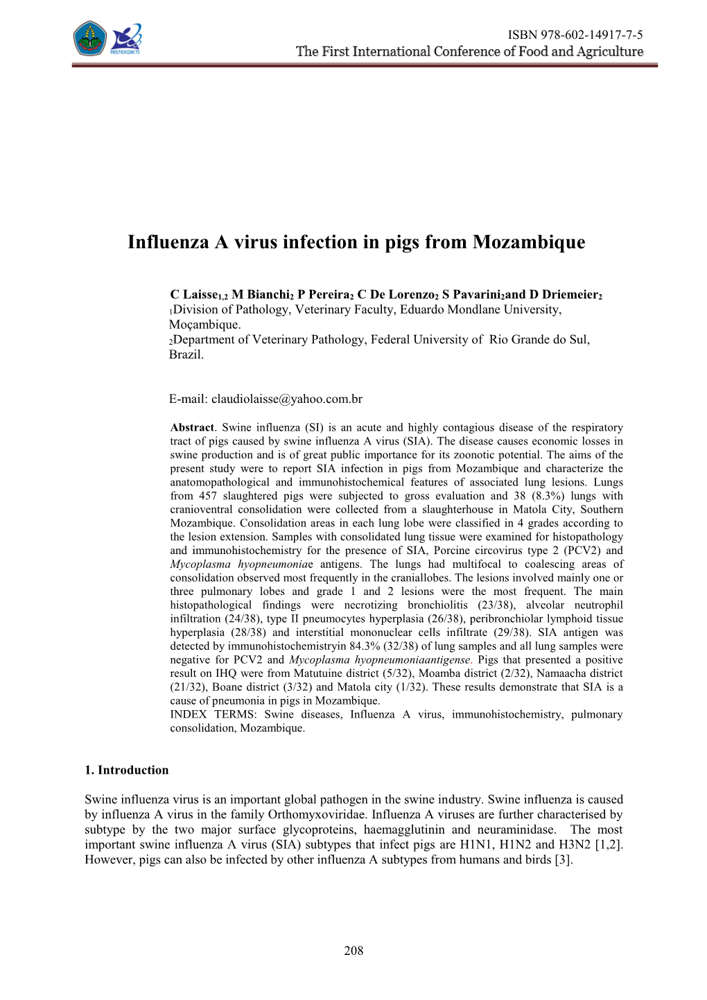 Influenza a Virus Infection in Pigs from Mozambique