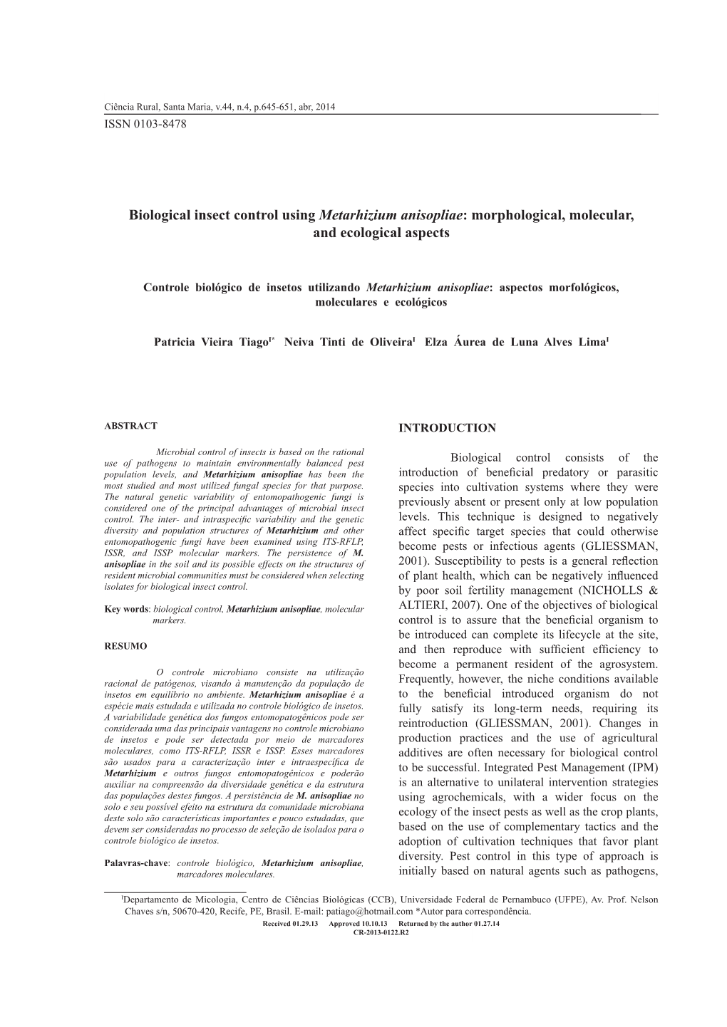 Biological Insect Control Using Metarhizium Anisopliae: Morphological, Molecular, and Ecological Aspects