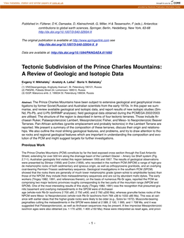 Tectonic Subdivision of the Prince Charles Mountains: a Review of Geologic and Isotopic Data