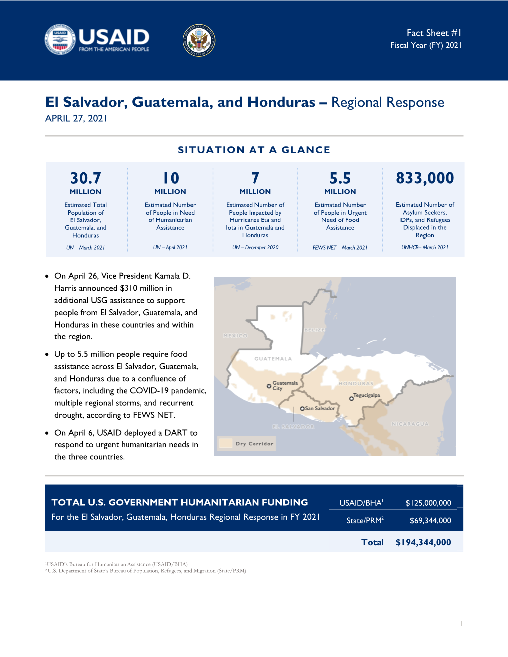 El Salvador Guatemala and Honduras Regional Fact Sheet #1