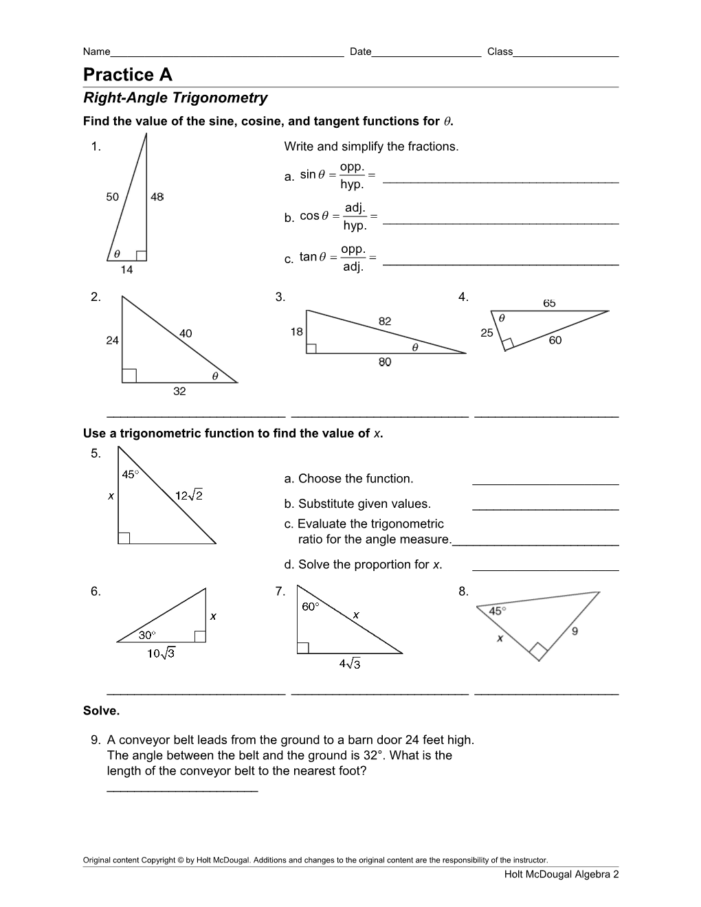 Find the Value of the Sine, Cosine, and Tangent Functions for Q