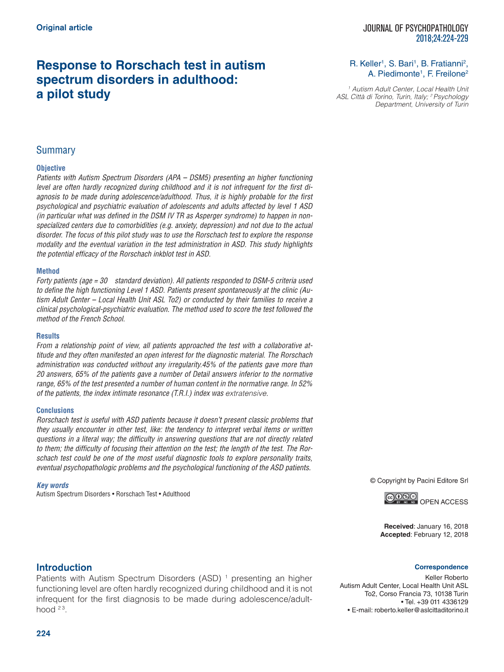 Response to Rorschach Test in Autism Spectrum Disorders in Adulthood: a Pilot Study