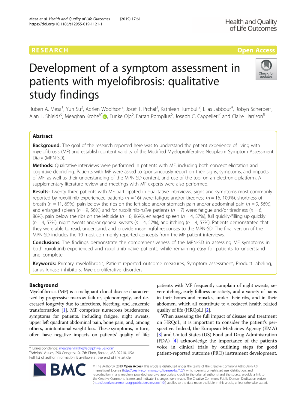 Development of a Symptom Assessment in Patients with Myelofibrosis: Qualitative Study Findings Ruben A