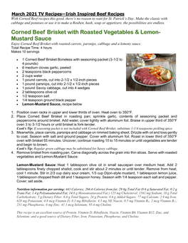 Corned Beef Brisket with Roasted Vegetables & Lemon- Mustard Sauce