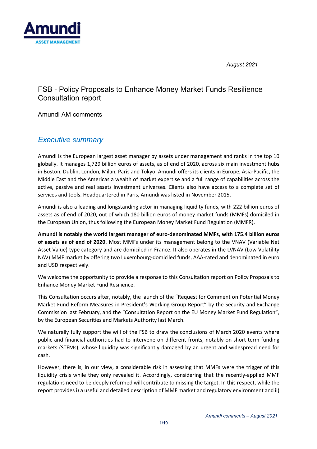 FSB - Policy Proposals to Enhance Money Market Funds Resilience Consultation Report