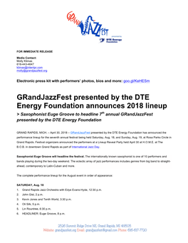 Grandjazzfest Presented by the DTE Energy Foundation Announces 2018 Lineup