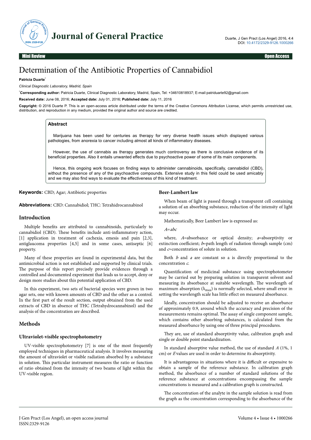 Determination of the Antibiotic Properties of Cannabidiol