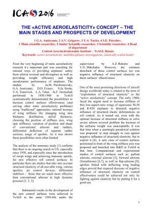 The «Active Aeroelasticity» Concept – the Main Stages and Prospects of Development