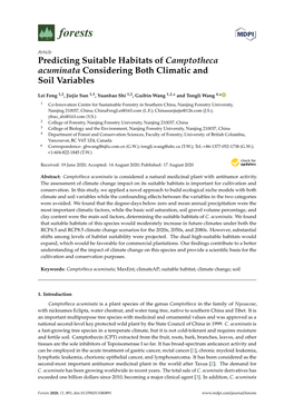 Predicting Suitable Habitats of Camptotheca Acuminata Considering Both Climatic and Soil Variables