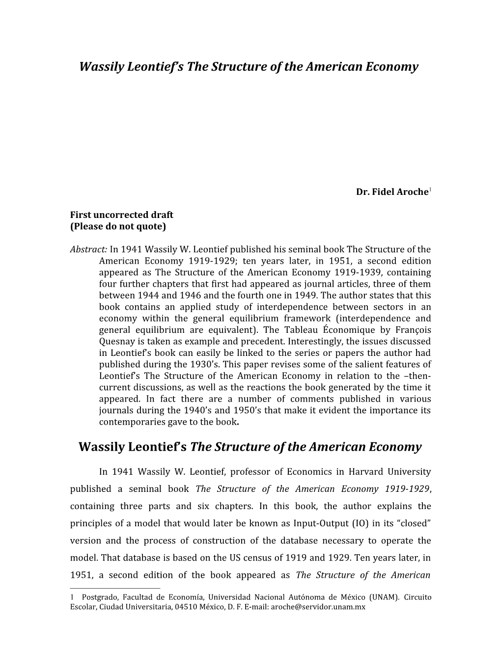 Wassily Leontief S the Structure of the American Economy