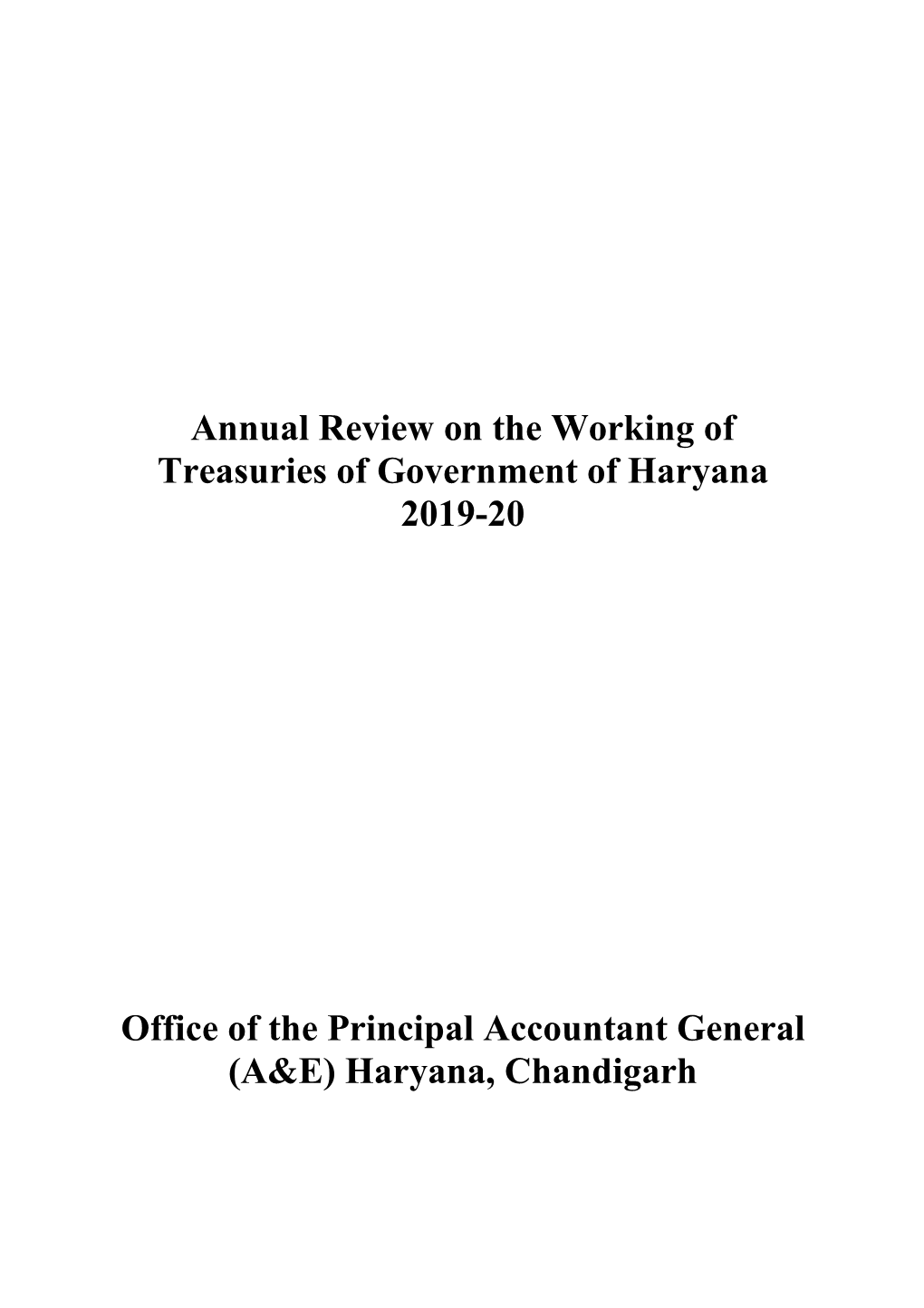 Annual Review on the Working of Treasuries of Government of Haryana 2019-20