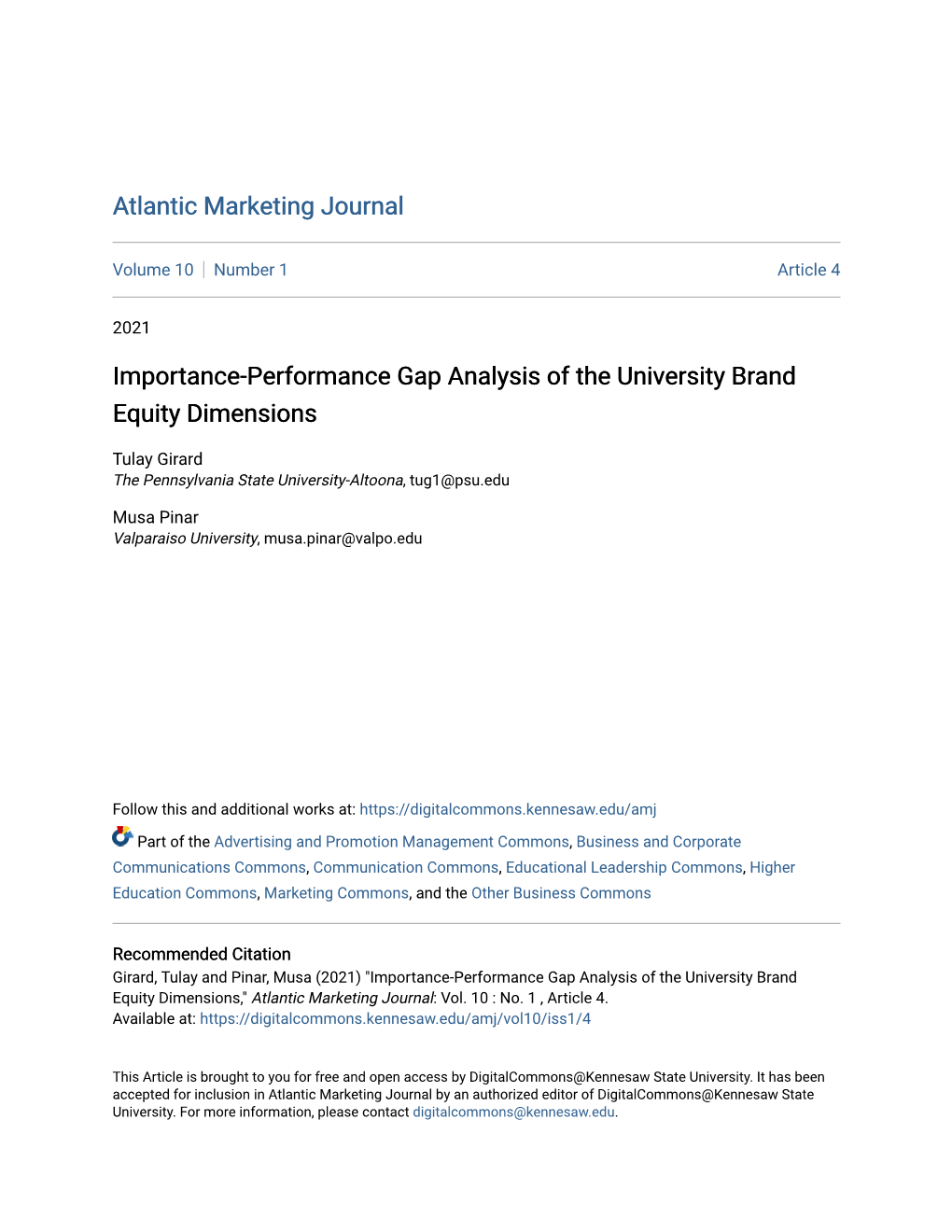 Importance-Performance Gap Analysis of the University Brand Equity Dimensions