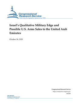 Israel's Qualitative Military Edge and Possible U.S. Arms Sales to the United Arab Emirates