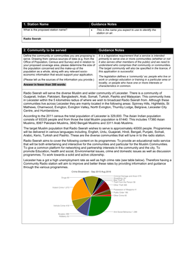 1. Station Name Guidance Notes 2. Community to Be Served Guidance