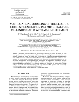 Mathematical Modeling of the Electric Current Generation in a Microbial Fuel Cell Inoculated with Marine Sediment