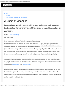A Chain of Changes: Crucial Information for Packagers | Packaging World