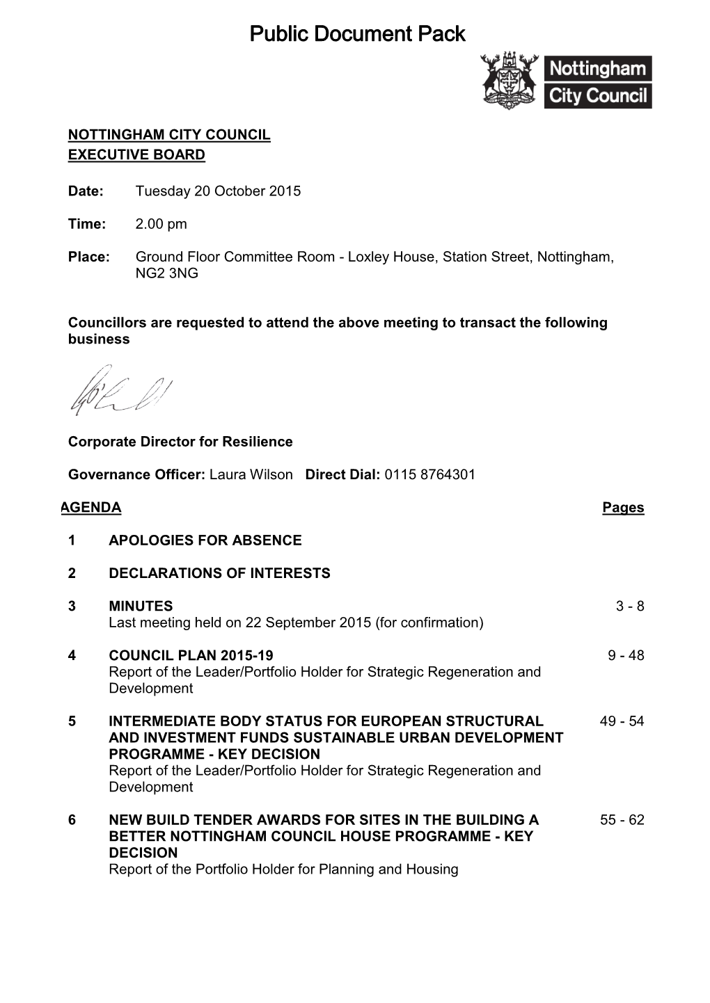 (Public Pack)Agenda Document for Executive Board, 20/10/2015 14:00