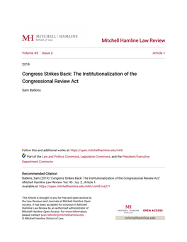 The Institutionalization of the Congressional Review Act