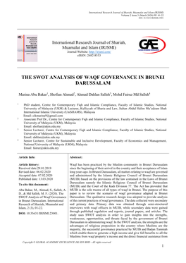 The Swot Analysis of Waqf Governance in Brunei Darussalam
