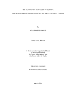 Philip Roth As the Jewish American Writer in American Fiction