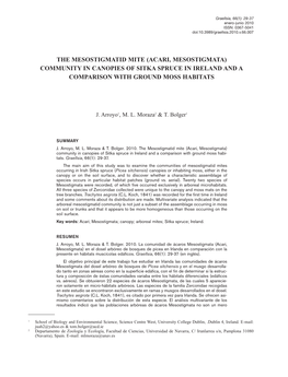 The Mesostigmatid Mite (Acari, Mesostigmata) Community in Canopies of Sitka Spruce in Ireland and a Comparison with Ground Moss Habitats