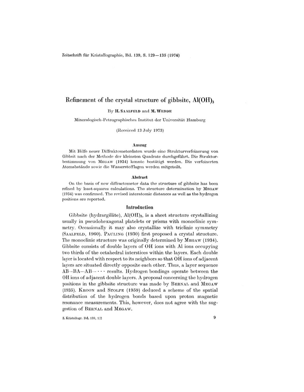 Refinement of the Crystal Structure of Gibbsite, AI(OH)3