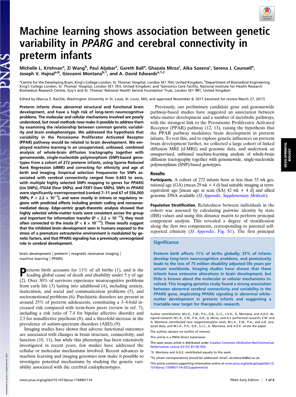 Machine Learning Shows Association Between Genetic Variability in PPARG and Cerebral Connectivity in Preterm Infants
