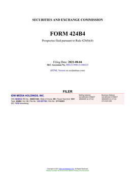 IDW MEDIA HOLDINGS, INC. Form 424B4 Filed 2021-08-04