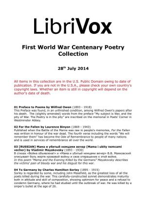 First World War Centenary Poetry Collection
