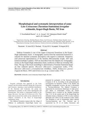 Morphological and Systematic Interpretation of Some Late Cretaceous (Turonian-Santonian) Irregular Echinoids, Kopet-Dagh Basin, NE Iran