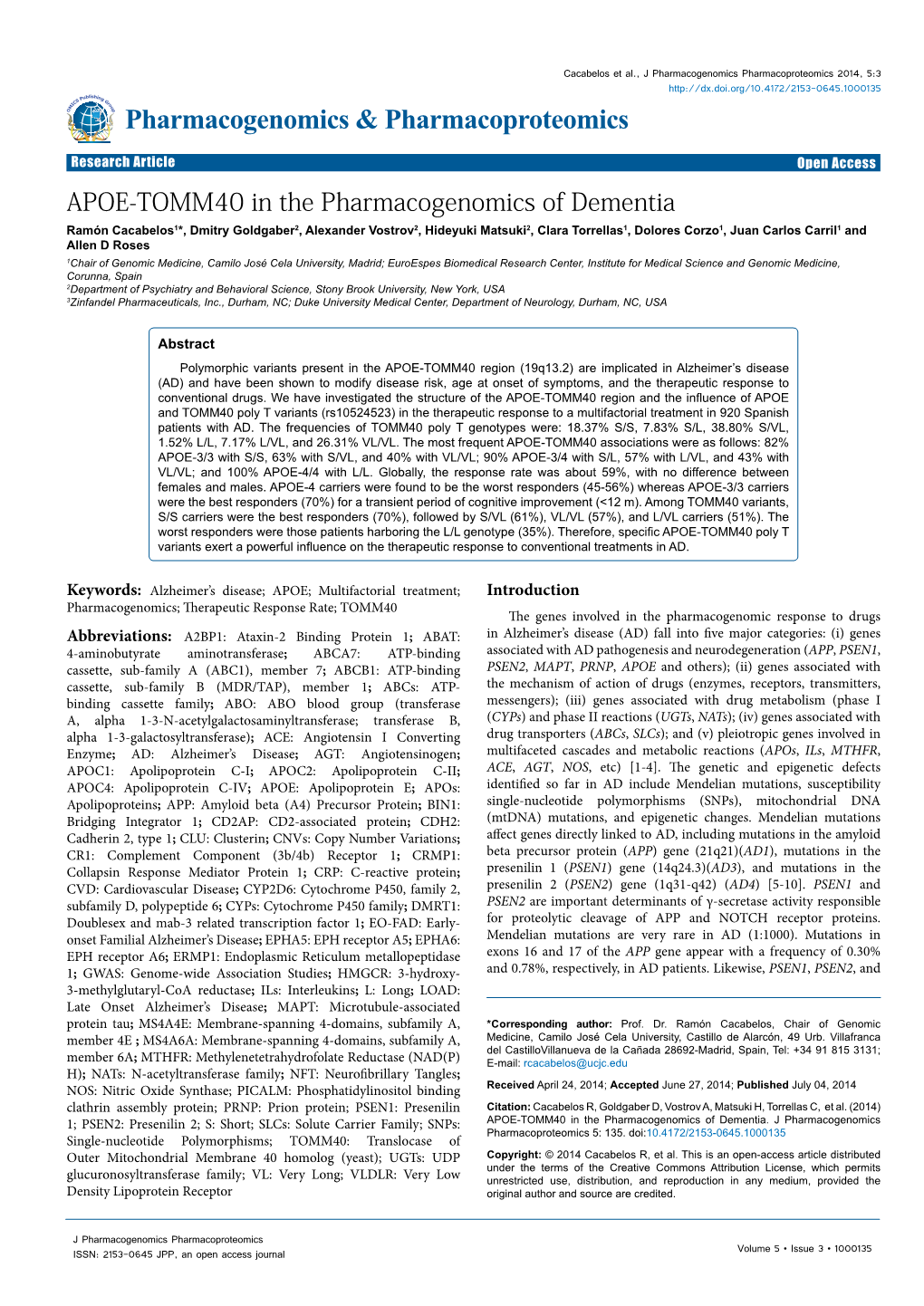 APOE-TOMM40 in the Pharmacogenomics of Dementia