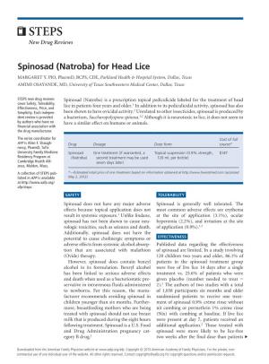 Spinosad (Natroba) for Head Lice MARGARET Y