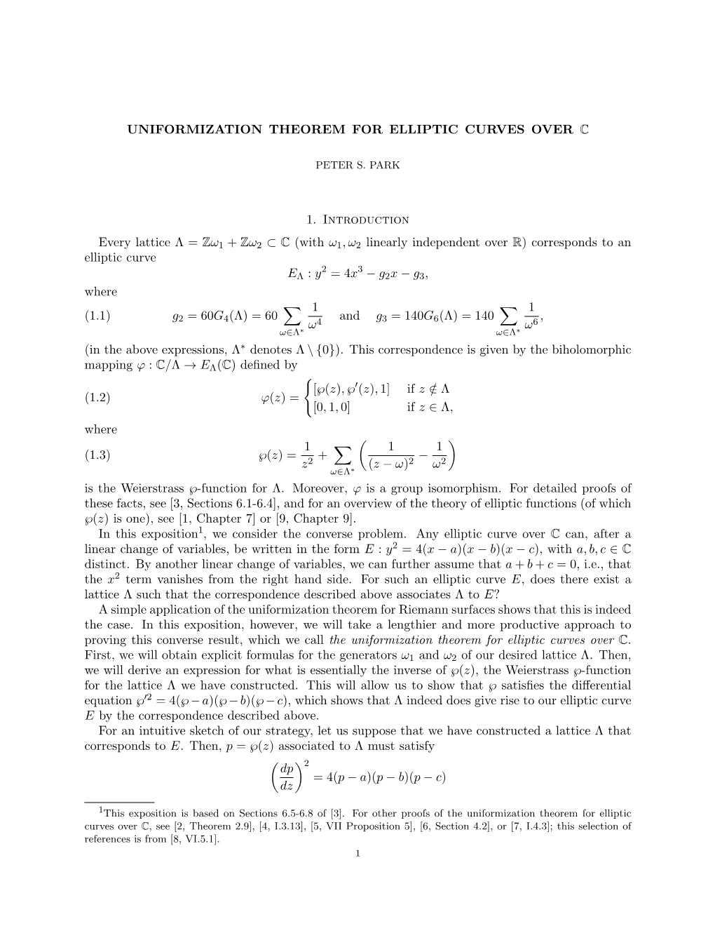 Uniformization Theorem for Elliptic Curves Over C