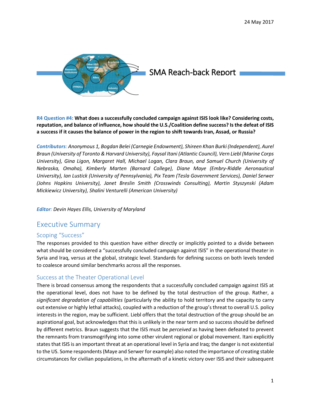 SMA Reach-Back Report