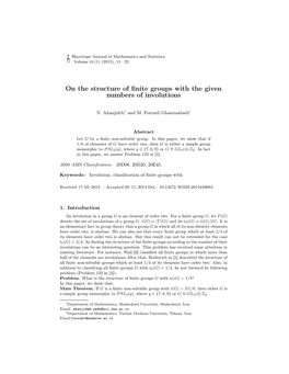 On the Structure of Finite Groups with the Given Numbers of Involutions