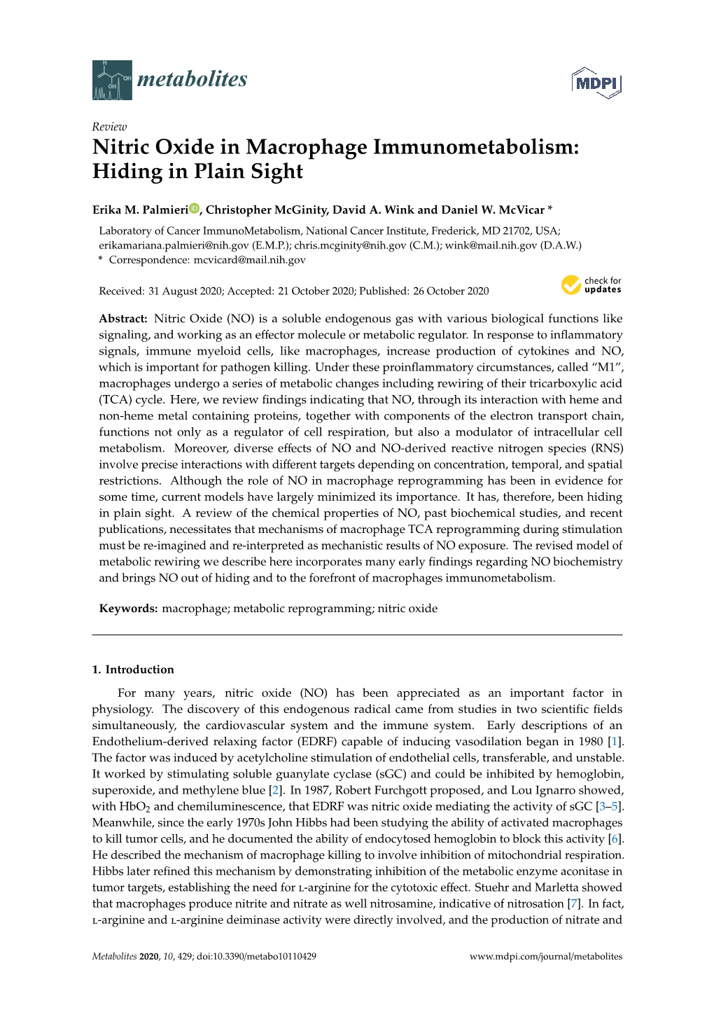 Nitric Oxide in Macrophage Immunometabolism: Hiding in Plain Sight