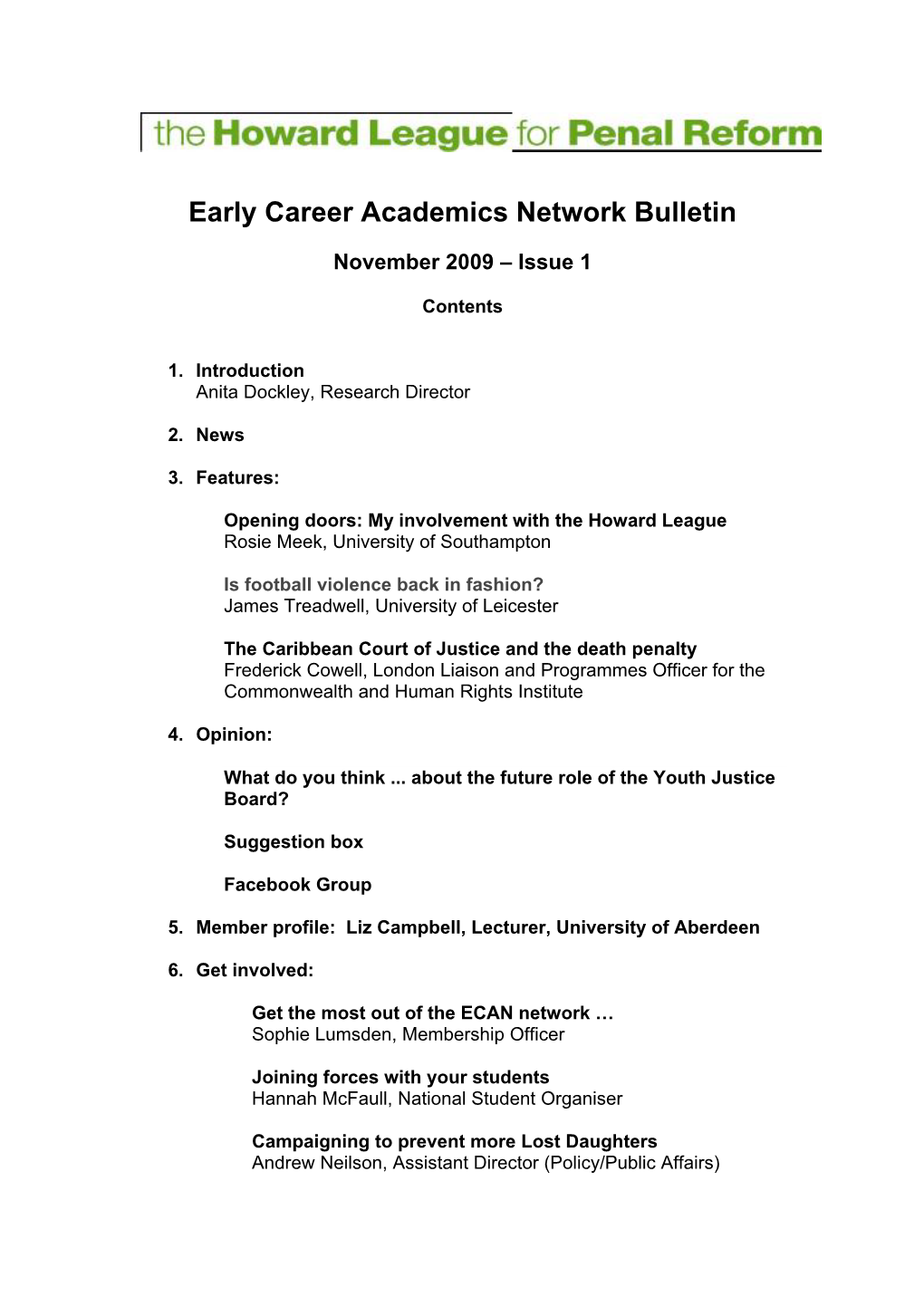 Early Career Academics Network Bulletin