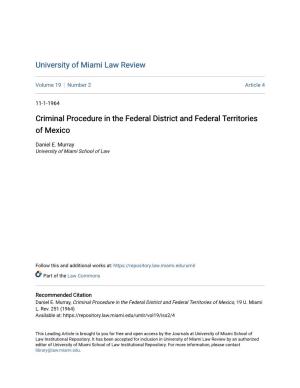 Criminal Procedure in the Federal District and Federal Territories of Mexico