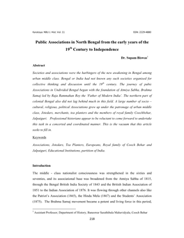 Public Associations in North Bengal from the Early Years of the 19 Century to Independence