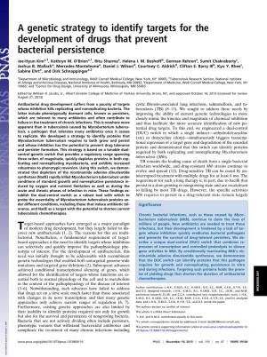 A Genetic Strategy to Identify Targets for the Development of Drugs That Prevent Bacterial Persistence