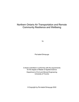 Northern Ontario Air Transportation and Remote Community Resilience and Wellbeing