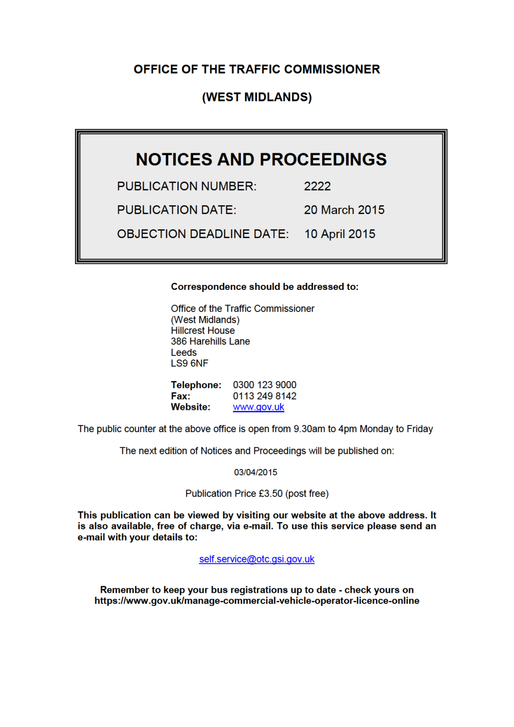 NOTICES and PROCEEDINGS 20 March 2015