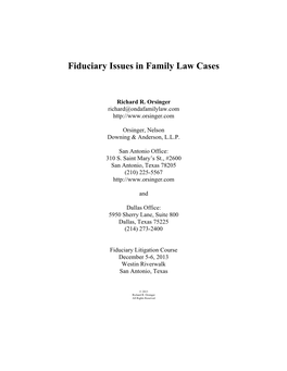 Fiduciary Issues in Family Law Cases