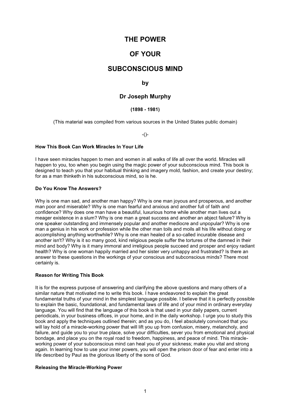 The Power of Your Subconscious Mind