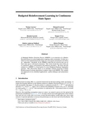 Budgeted Reinforcement Learning in Continuous State Space