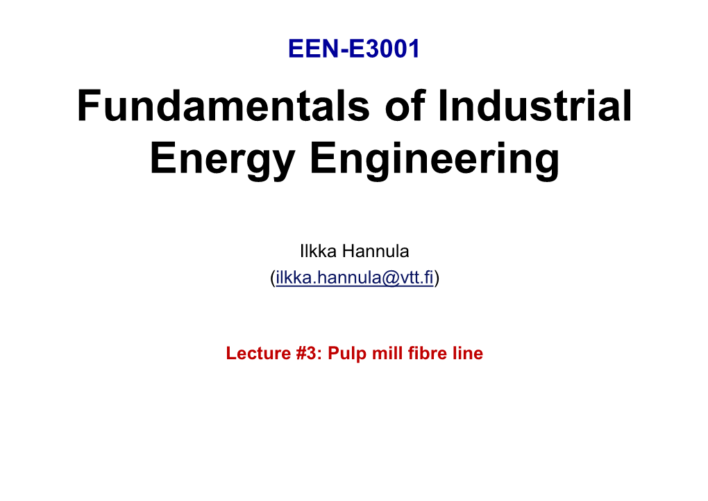 Fundamentals of Industrial Energy Engineering