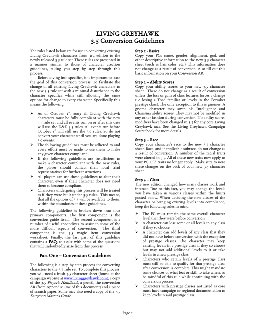 LIVING GREYHAWK 3.5 Conversion Guidelines